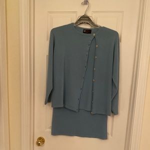 Vintage DF Blue 100% Cashmere Sweater & Skirt.